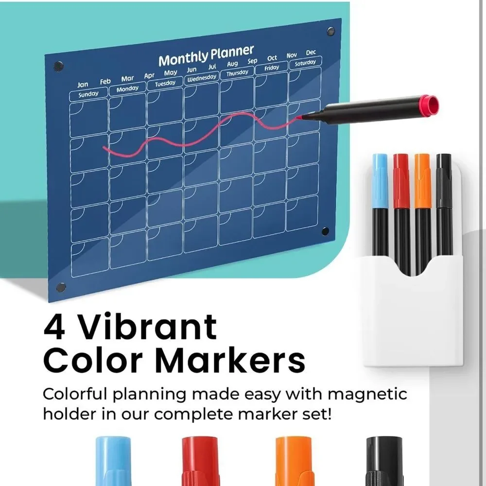 Acrylic Magnetic Calendar Set Monthly Weekly Planner Dry Erase Markers List OW